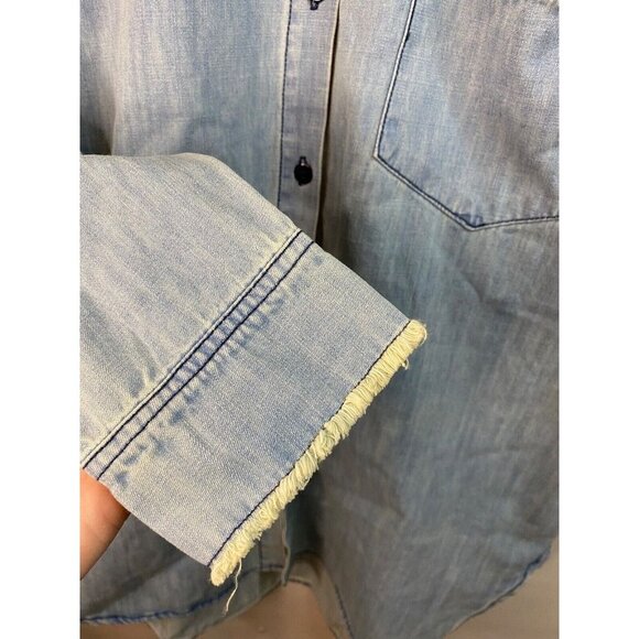 Free People x Sandrine Rose Mandarin Collar Denim Tunic Shirt Size Medium EUC - Picture 6 of 9